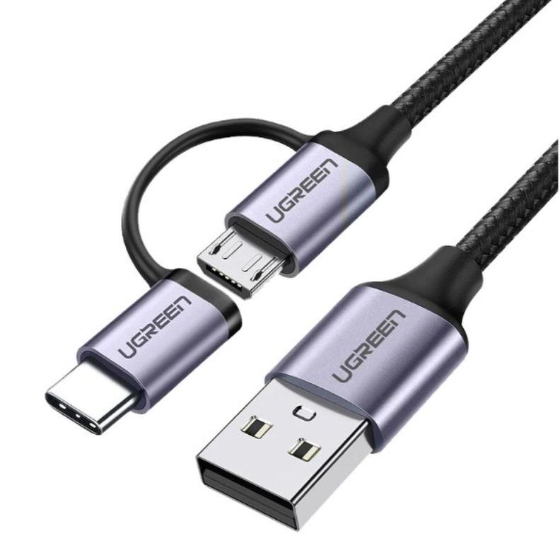 UGREEN Cable USB 2.0 A a Micro USB + USB-C trenzado 1m Negro-0