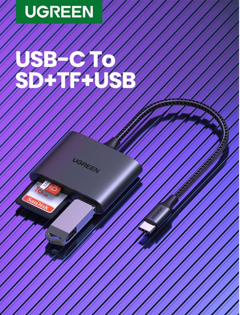 UGREEN Lector de tarjetas multifunción USB-C SD/TF+USB-5