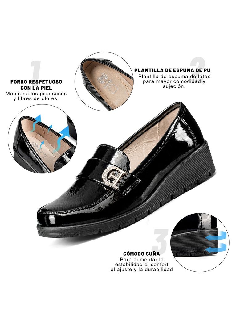 Mocasin Casual Mujer Charol Vintage Comodo Cuña Weide JML10-4