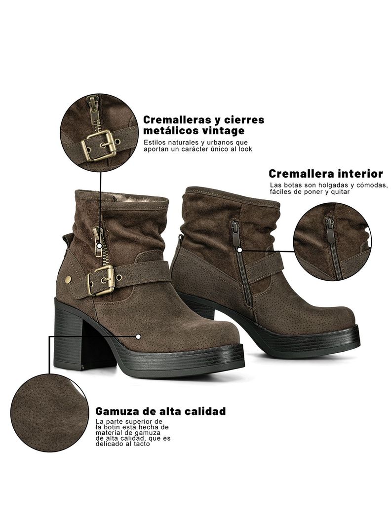 Botin Casual Mujer Taco Grueso Con Felpa Comodo Weide CZY608-6