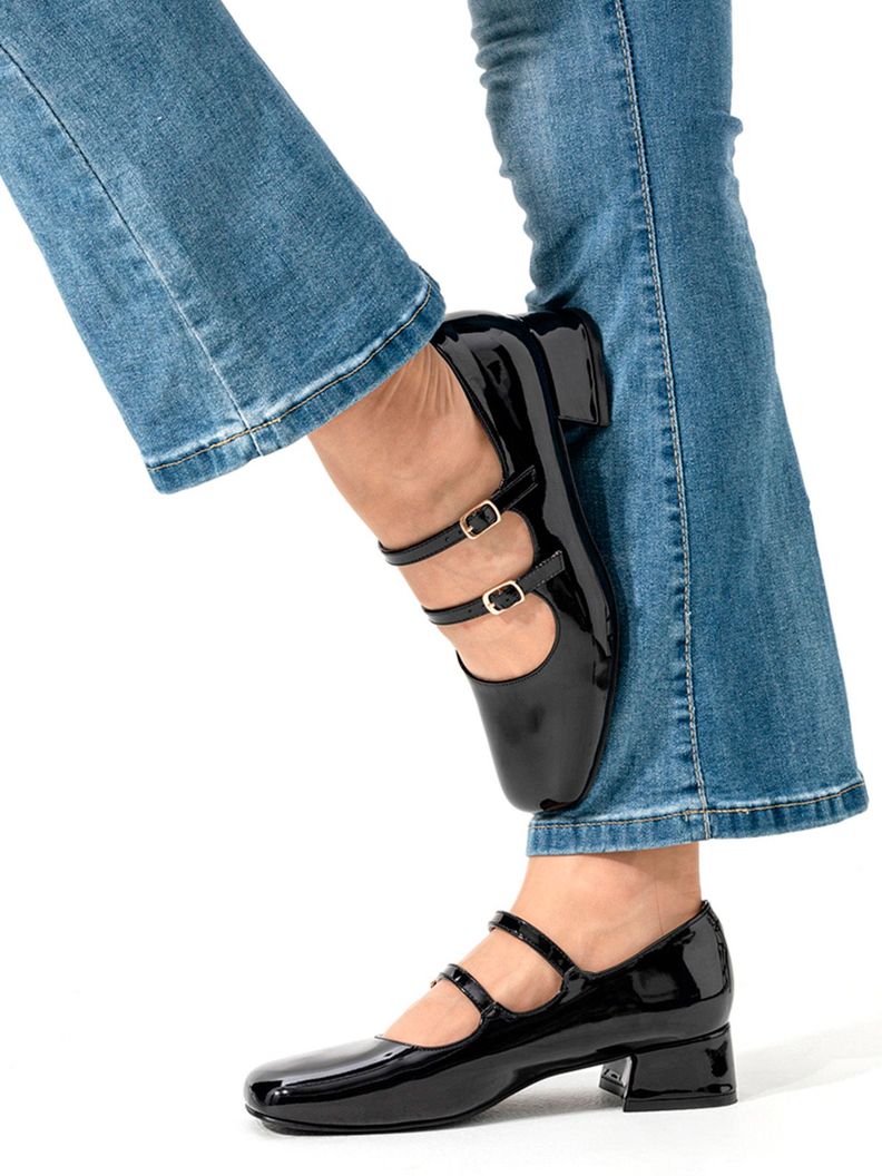 Zapatos Mary Jane Charol  Negro Taco Mujer Weide YL66-1