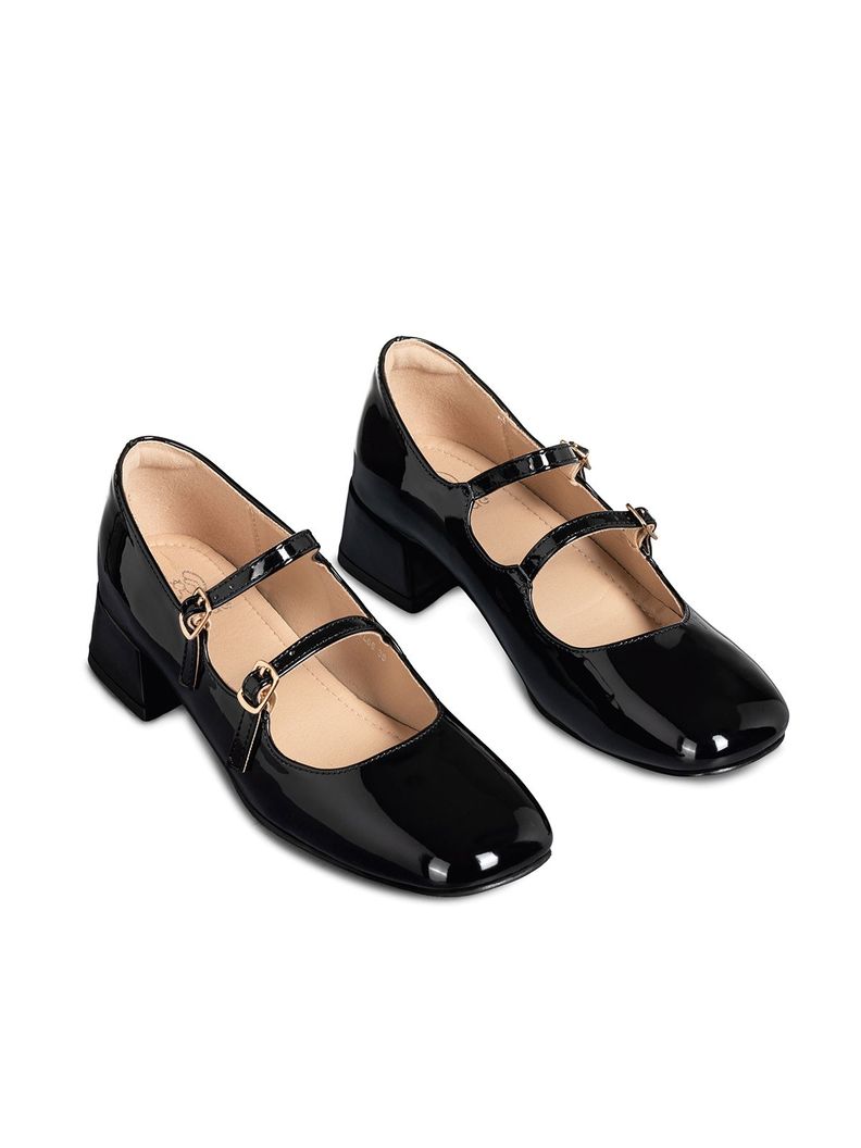 Zapatos Mary Jane Charol  Negro Taco Mujer Weide YL66-3