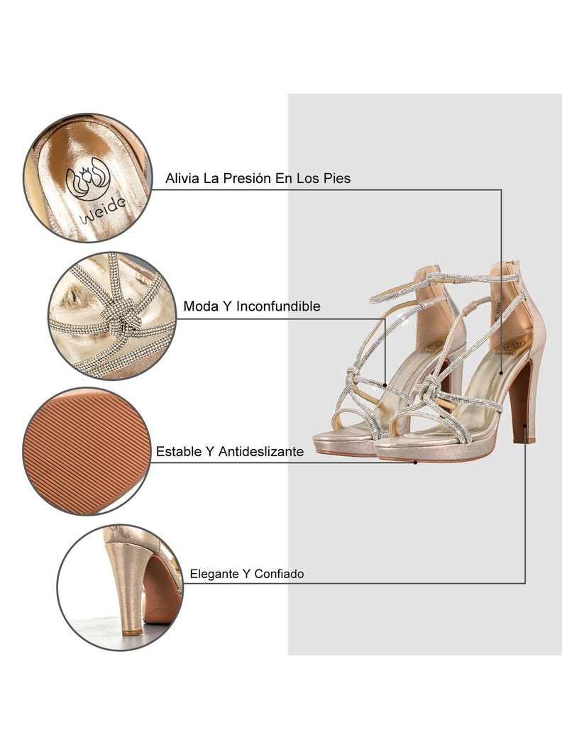Sandalias Fiesta Moda Mujer Pedrería Taco Grueso Weide GH133-5