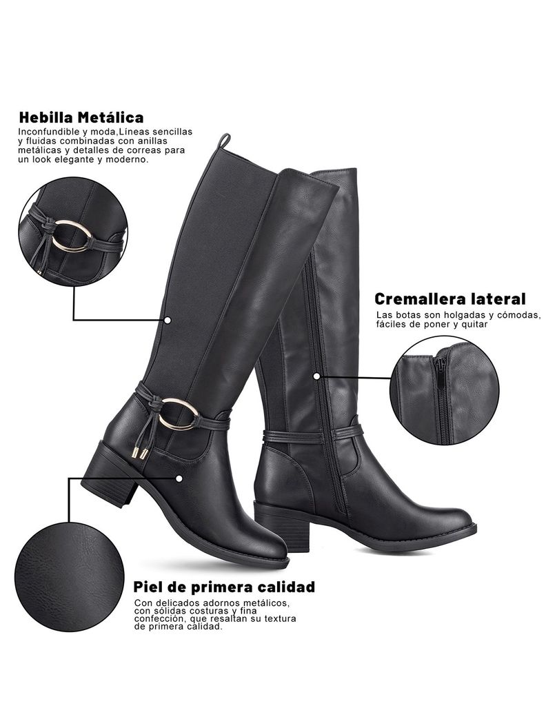 Bota Larga Mujer Casual Eco Cuero Tacon Grueso Weide ZS71-4