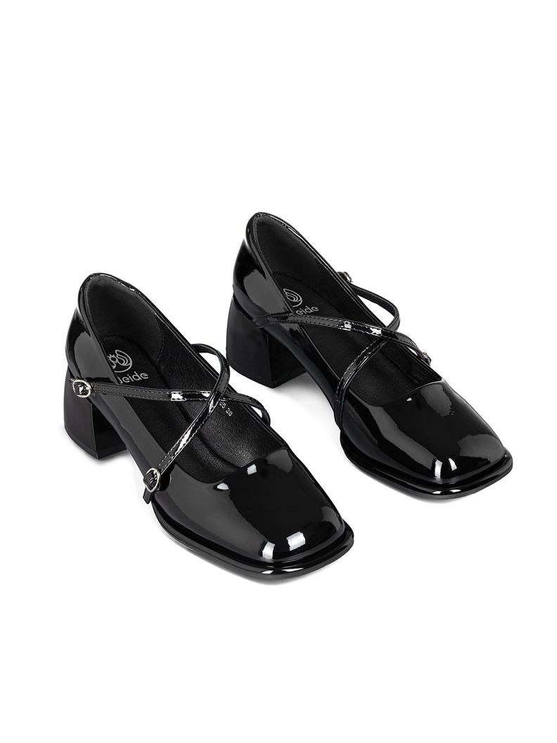Zapato Mary Jane Negro Charol Elegante Mujer Weide YL65-2