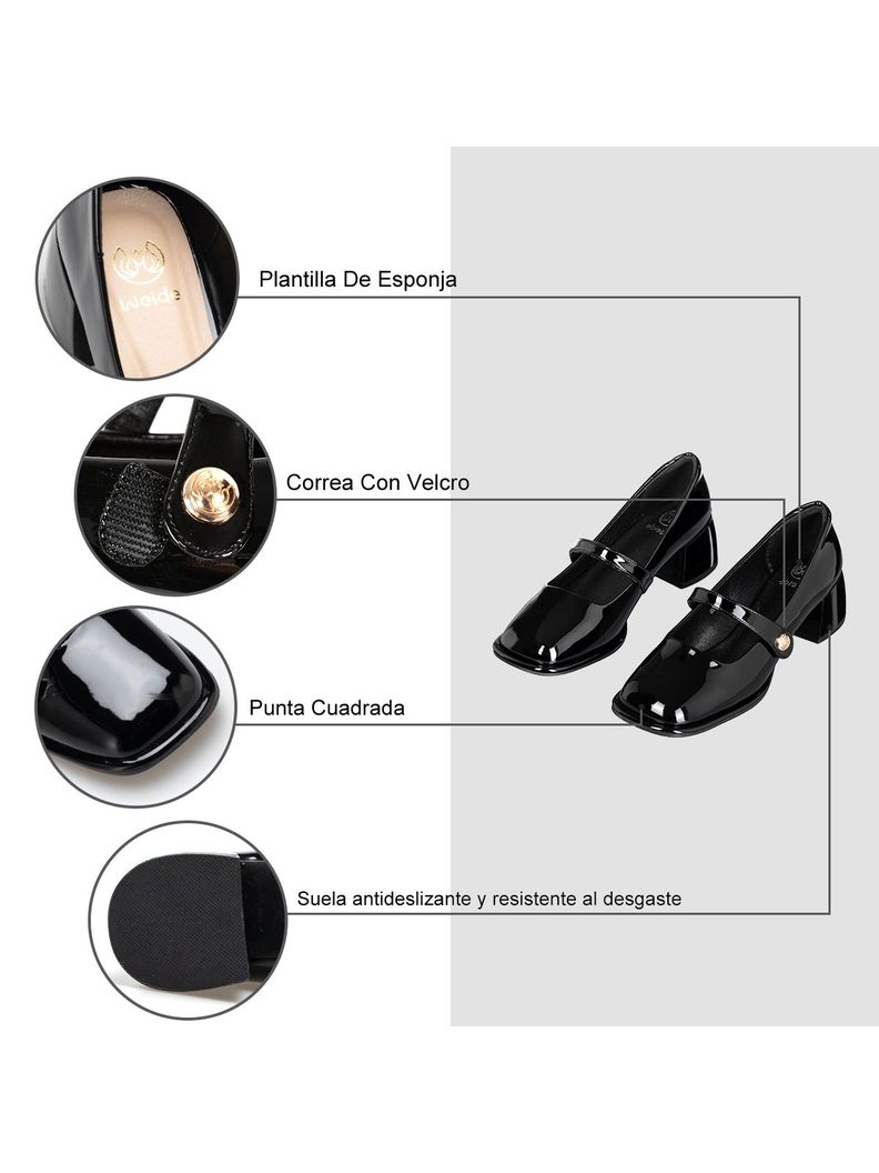 Zapato Mary Jane Negro Charol Elegante Mujer Weide YL56-5