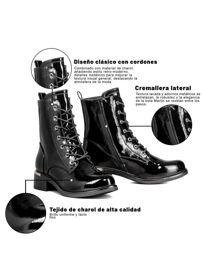 Botin Casual Mujer Charol Clasico Moda Weide HX506-5
