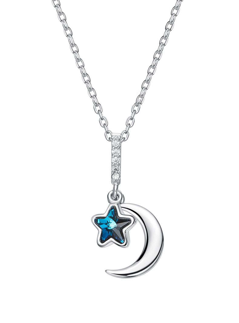 Collar luna y estrella con cristal azul-0