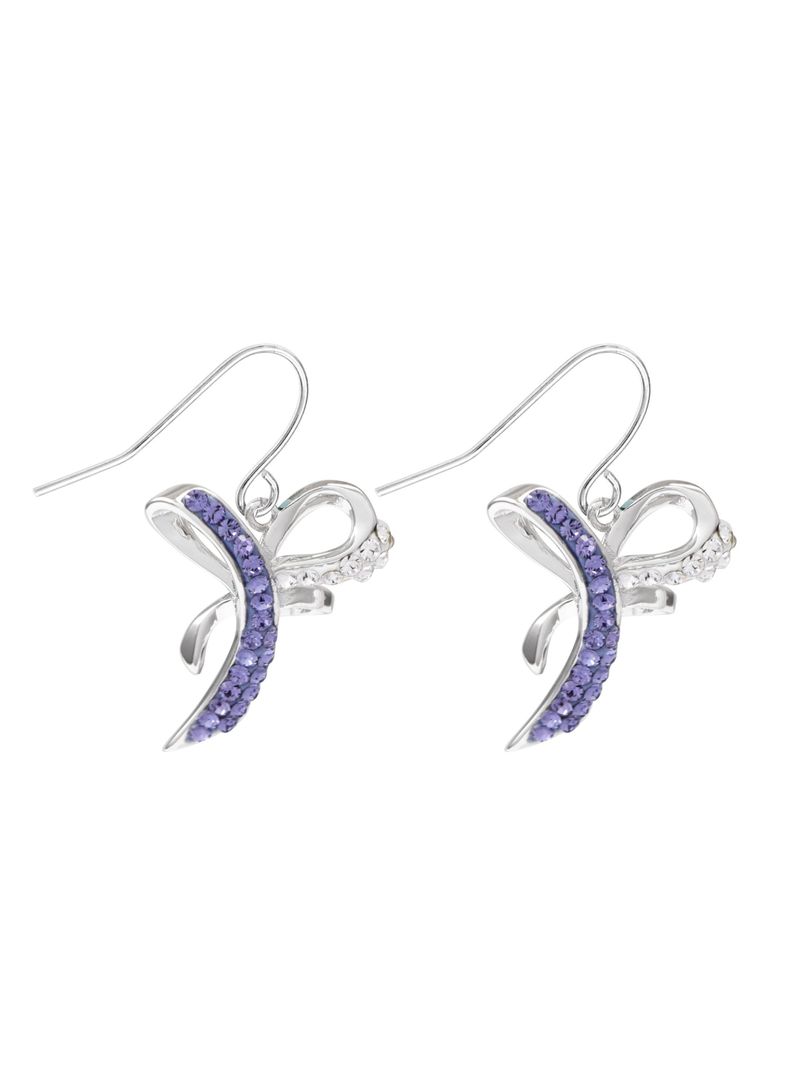 Aro colgante forma lazo morado y blanco-0
