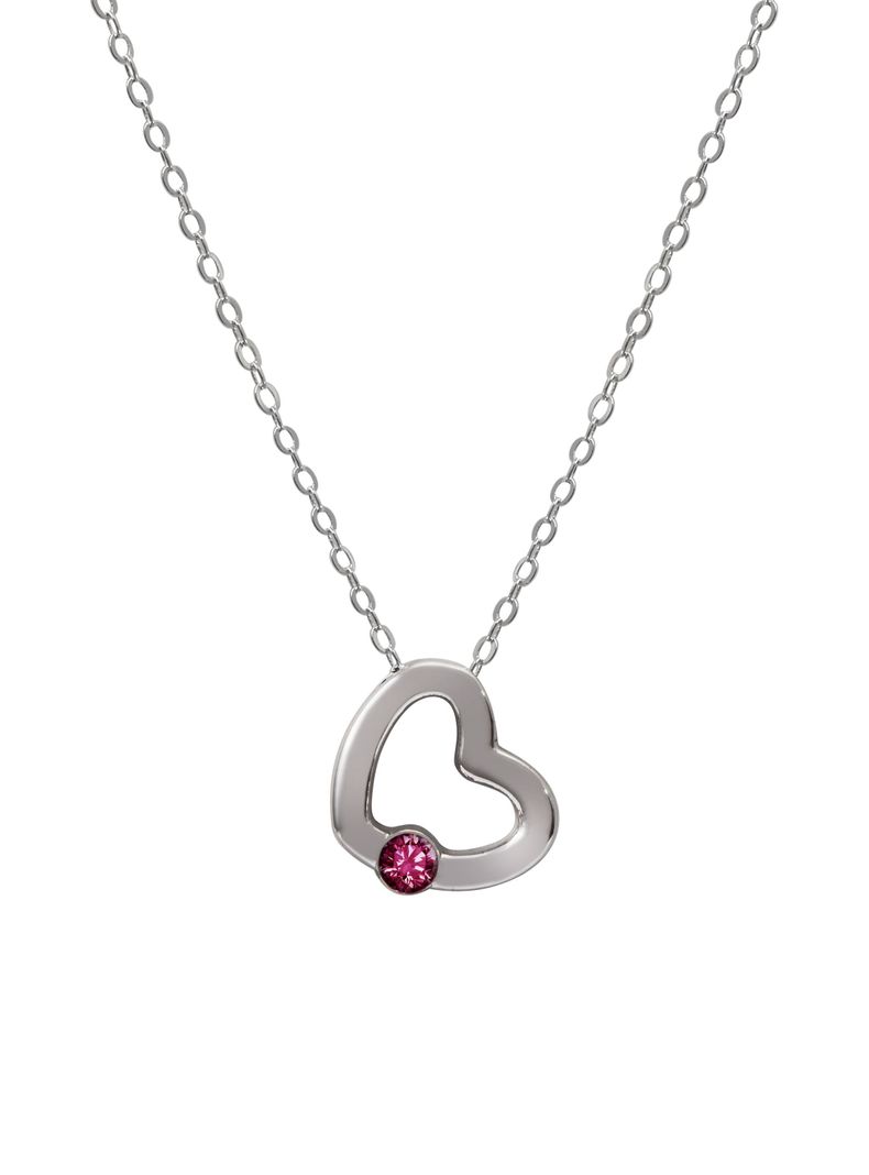 Collar corazón de plata y cristal rosado-0