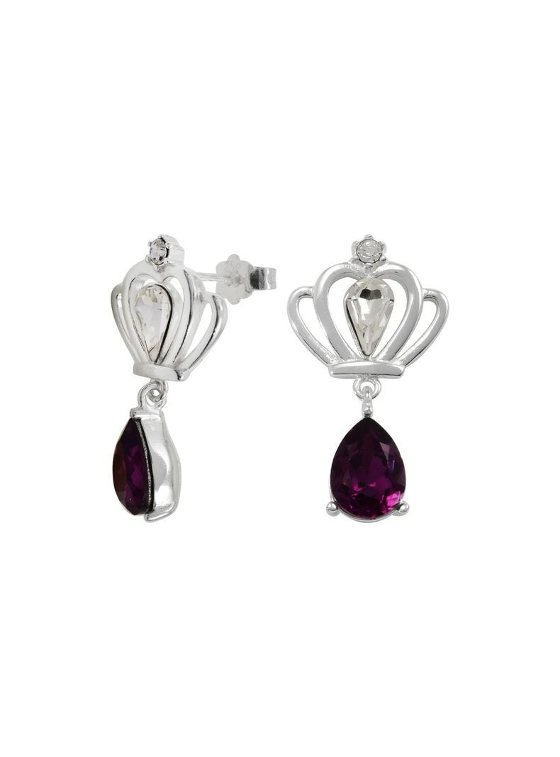 Aros largos corona con cristal purpura colgante-0