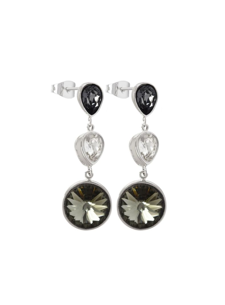 Aros largos tres cristales blanco, negro y gris-0
