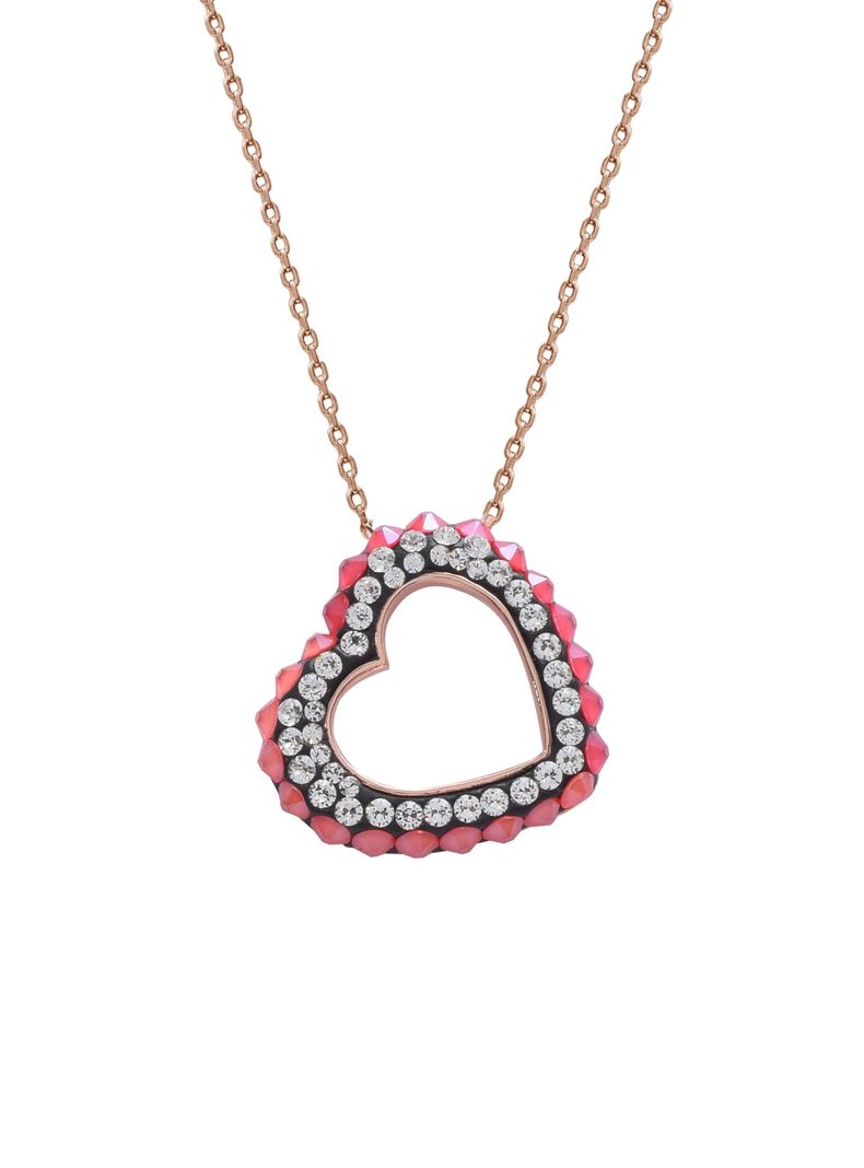 Collar gran corazón cristal y baño de oro rosa-0