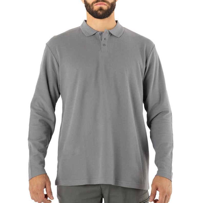 Polera Pique Quebec Manga Larga Gris-0