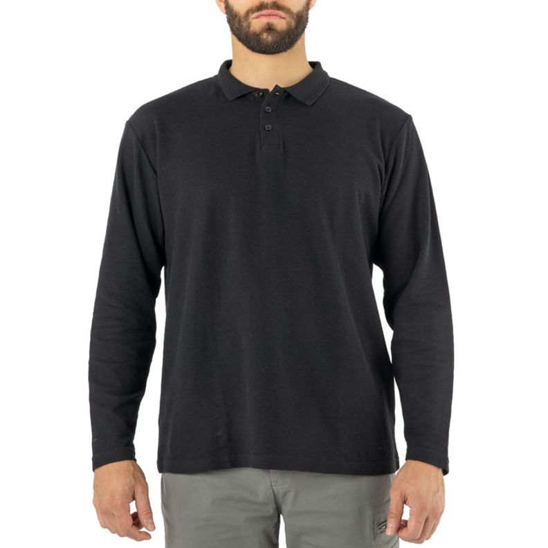 Polera Pique Quebec Manga Larga Negro-0
