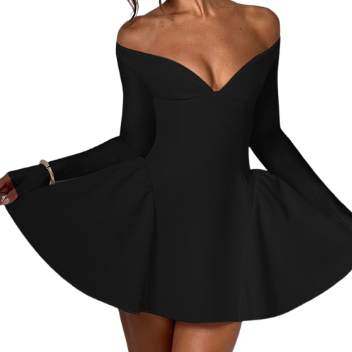 Vestido Coquette Mini con Escote Bardot Profundo Vinotinto-2