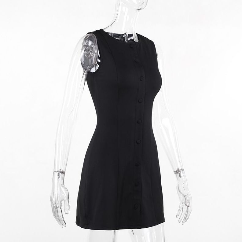 Vestido Ajustado sin Mangas Negro -1