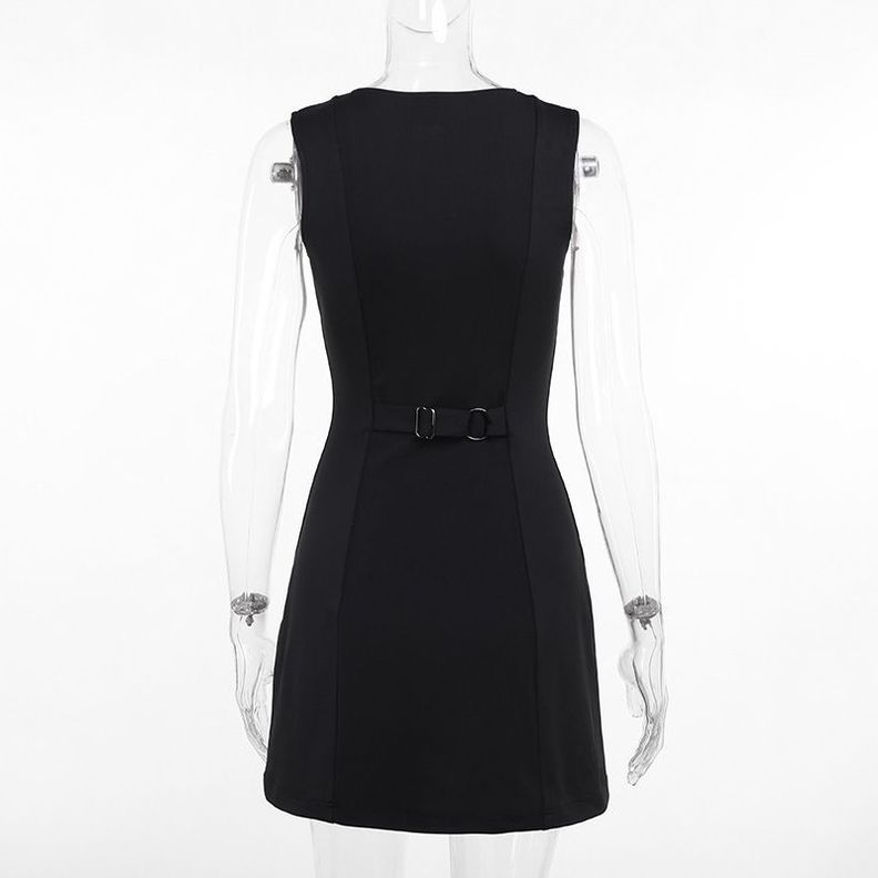 Vestido Ajustado sin Mangas Negro -2