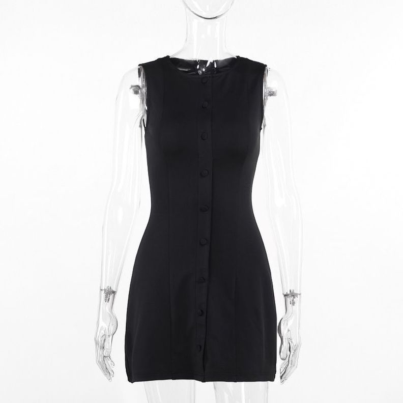 Vestido Ajustado sin Mangas Negro -4