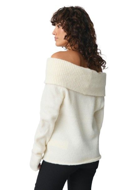 Sweater con Hombros Descubierto Beige -1