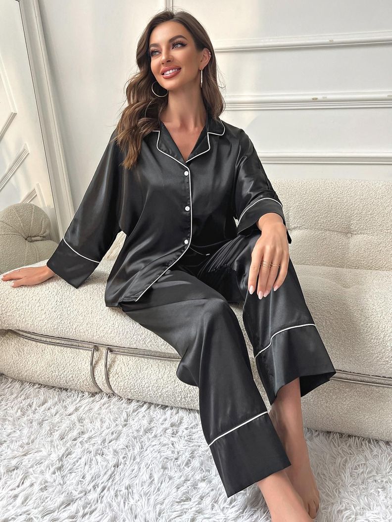 Conjunto De Pijama Largo Satén Black-0