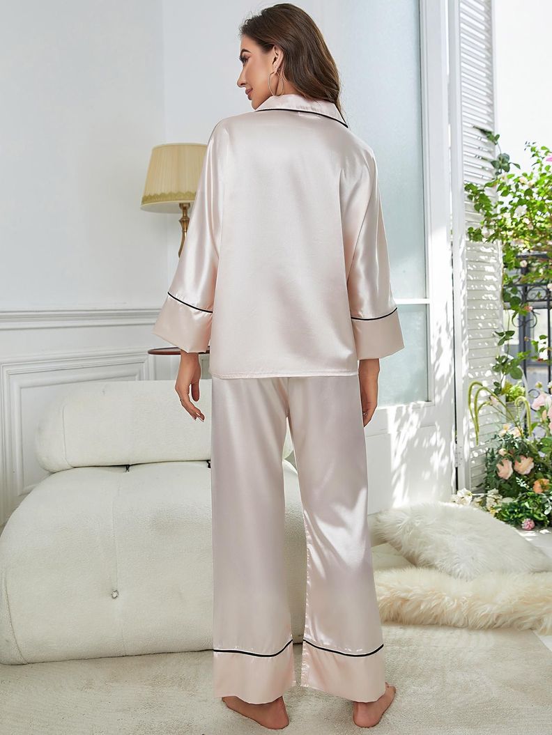 Conjunto De Pijama Largo Satén Champagne-2