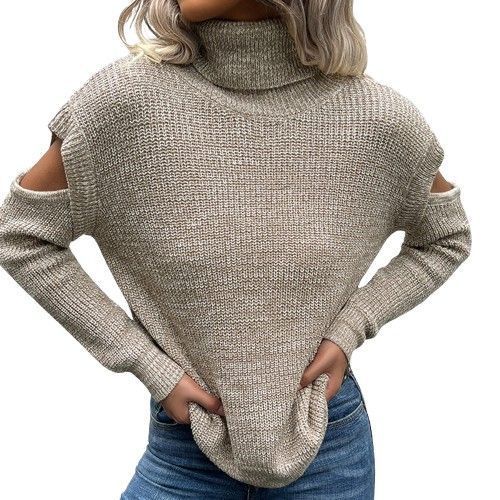 Suéter Sara de Cuello Alto de Gorete con Aberturas en los Hombros Beige -0