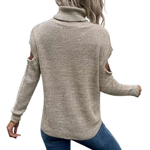 Suéter Sara de Cuello Alto de Gorete con Aberturas en los Hombros Beige -1
