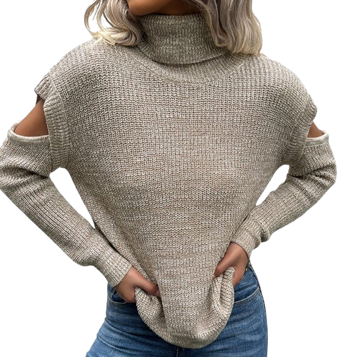 Suéter Sara de Cuello Alto de Gorete con Aberturas en los Hombros Beige -2