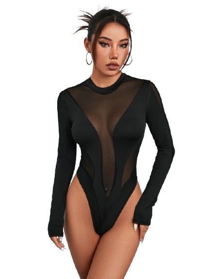 Body Brittany Transparencia Manga Larga Negro-0