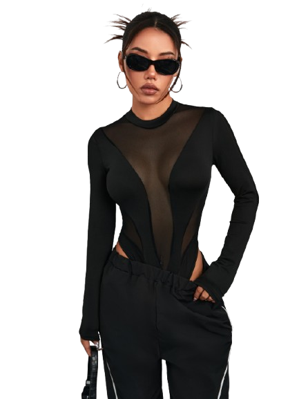Body Brittany Transparencia Manga Larga Negro-2