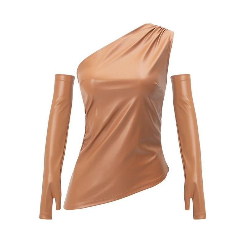 Top Blusa Asimétrico Cuerina Vinotinto-0