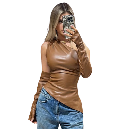 Top Blusa Asimétrico Cuerina Vinotinto-2