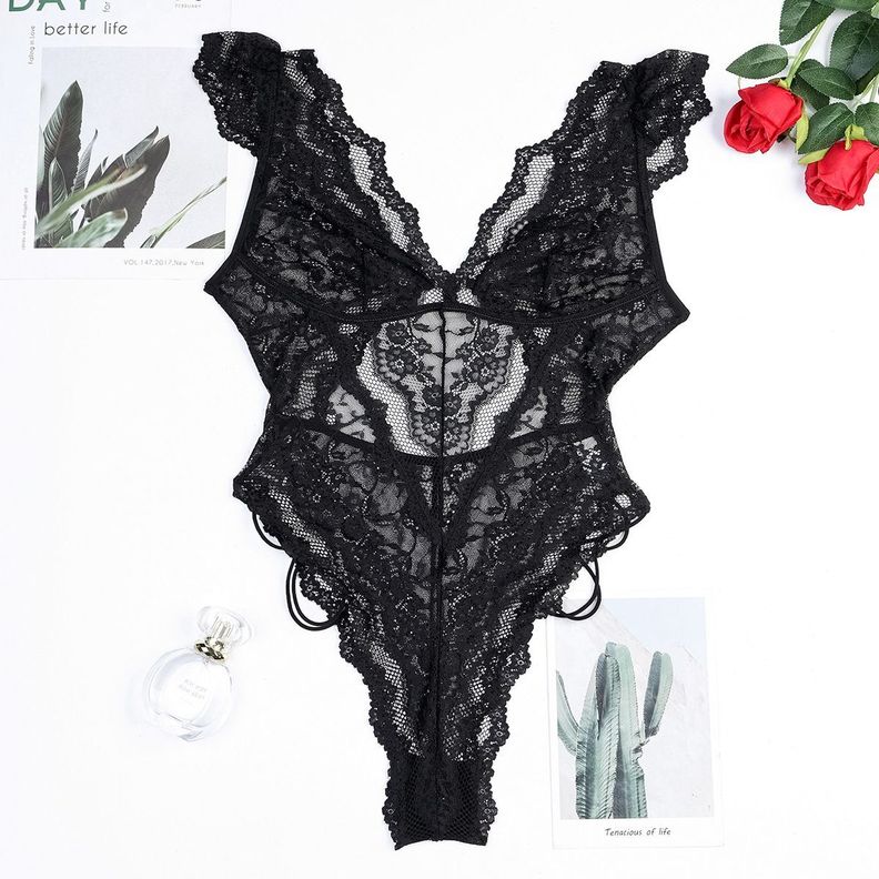 Body Enterito Escote Profundo Negro Temptation-7
