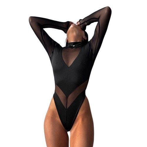 Body Transparencia Aitana Negro Manga Larga -0