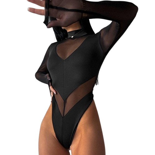 Body Transparencia Aitana Negro Manga Larga -2