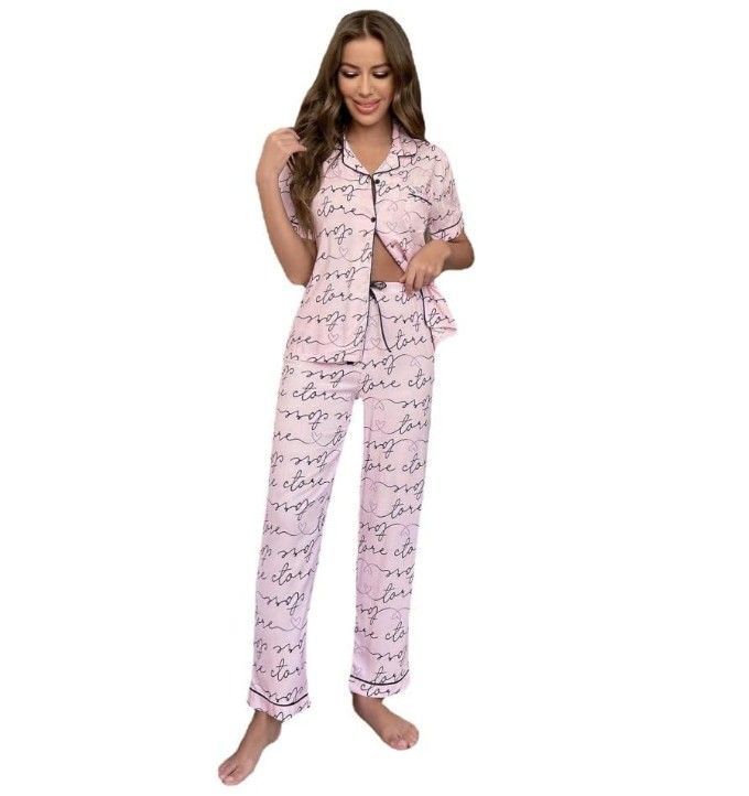 Pijama Love Algodón Polera Manga Corta Rosado -0