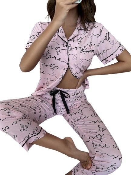Pijama Love Algodón Polera Manga Corta Rosado -1