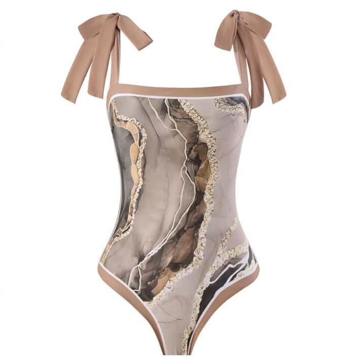 Traje De Baño Entero Mujer Marfil Marron -1