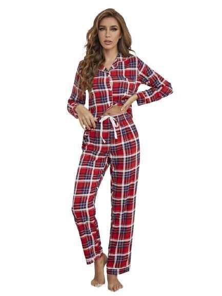 Conjunto Largo Pijama Cuadros Rojos & Azul-0