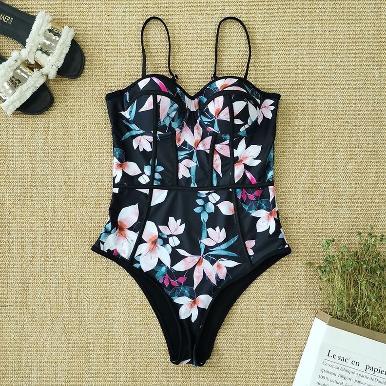 Traje de Baño Entero Clásico Corset Floral-2