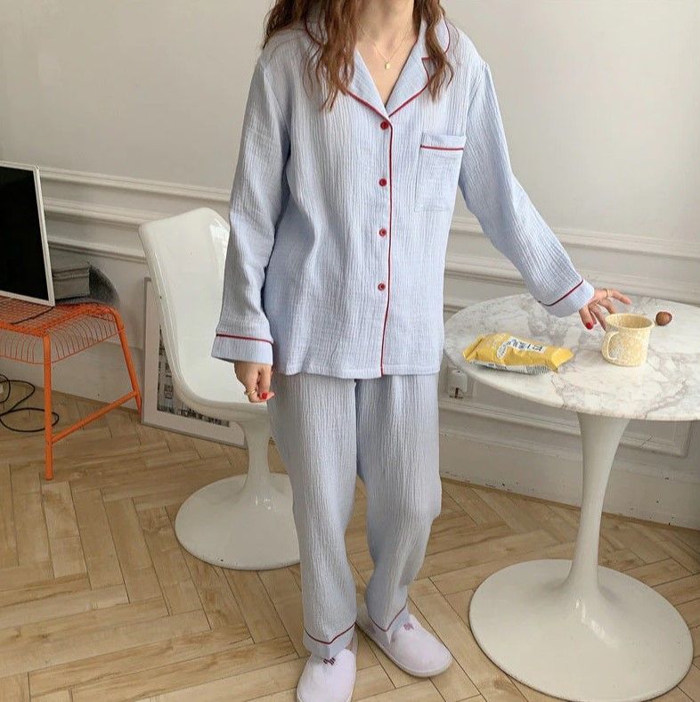Conjunto de Pijama Largo Suave Mujer Sky Blue-1