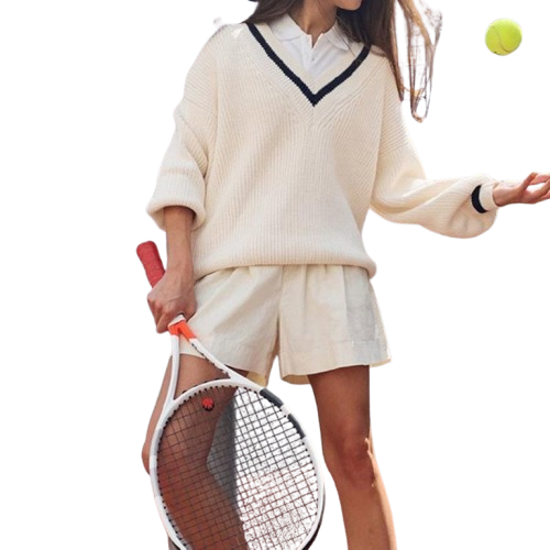 Sweater Cuello Pico Contraste Beige-1