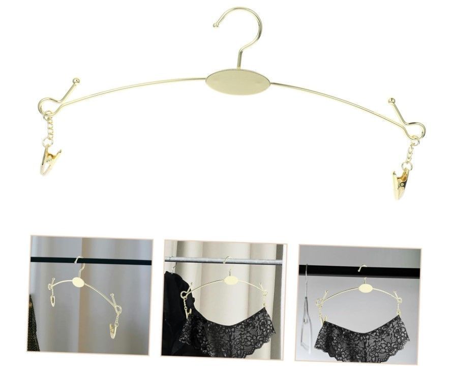 Pack 10 Colgadores Metal Exhibidor Ropa Lencería Dorado 28cm -2