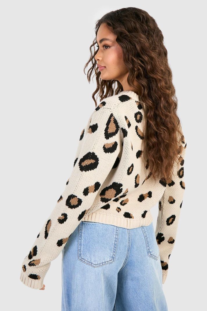 Cárdigan Alida Lazo Delantero Estampado Leopardo Manga Larga-1