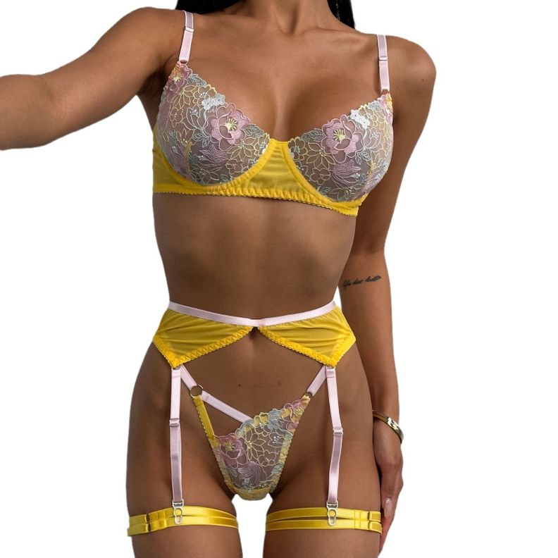 Set Lenceria Ropa Interior Mujer Amarillo Girasol-0