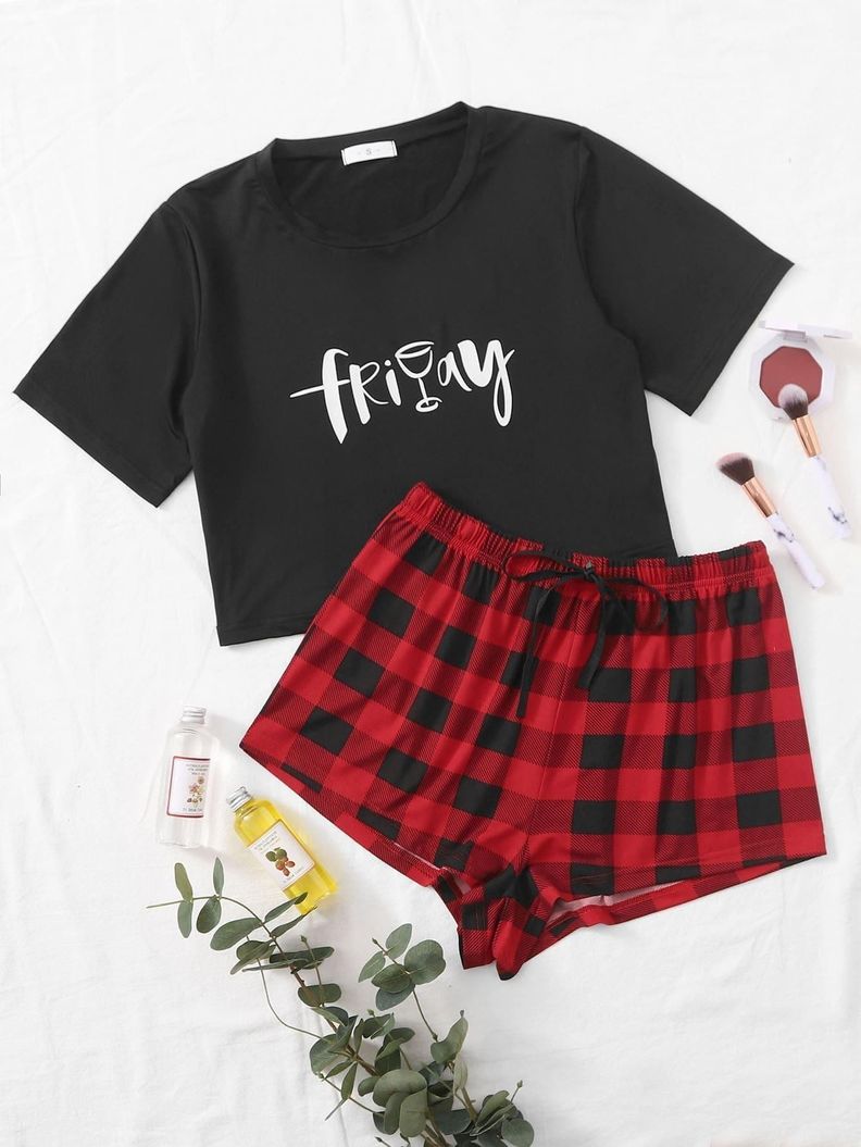 Conjunto De Pijama Short Rojo  Cuadrille Friday-4