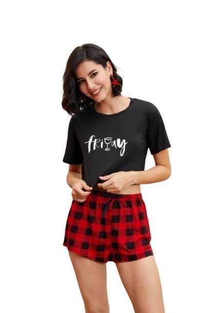 Conjunto De Pijama Short Rojo  Cuadrille Friday-0