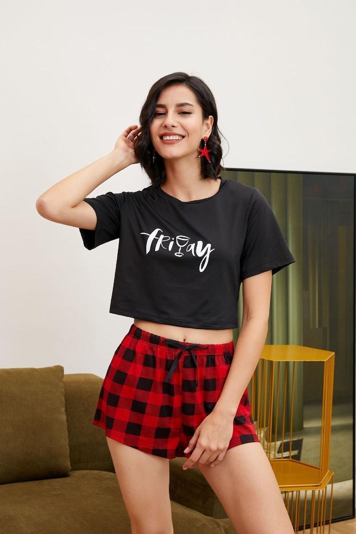 Conjunto De Pijama Short Rojo  Cuadrille Friday-3