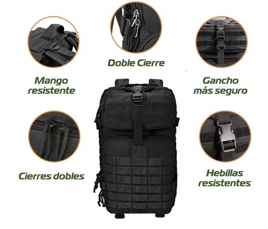 Mochila Tactica Militar 3p Sistema Molle Bolso Impermeable Negro-1